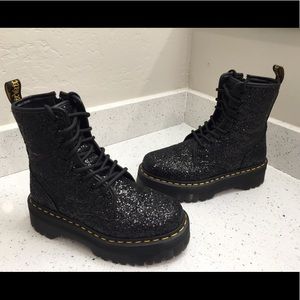 Dr. Martens Jadon Black Glitter Quad Platform Boots